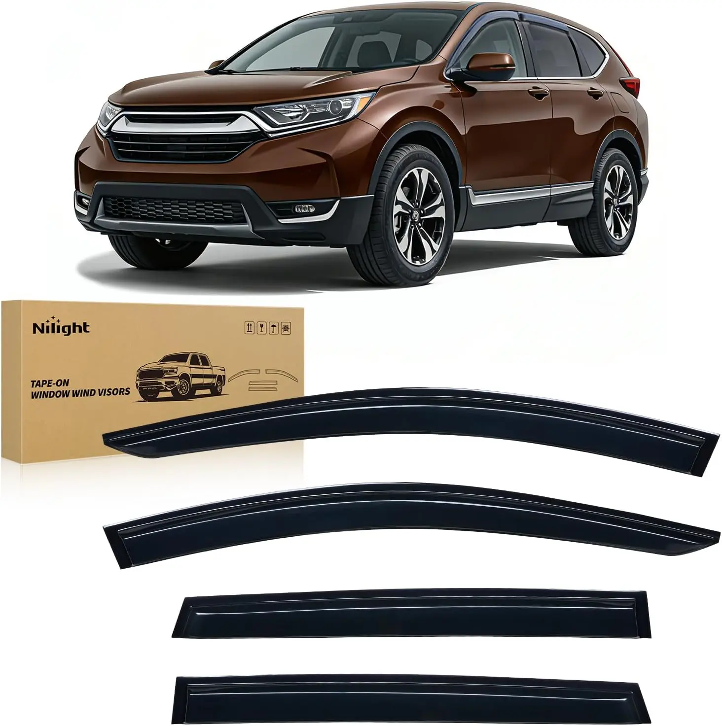 Nilight 4PCS Tape-On Side Window Visors, Automotive Glass Wind Guard Deflectors for Honda CR-V 2017-2022, Car Exterior Accessories, Rainproof, Wind Noise Reduction, Anti-Mirror Fogging, Check Matching Information