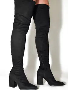 Wild Diva JUDITH-05 Faux Suede Over The Knee Thigh High Pointy Toe Chunky Block Fashion Boots Women's Knee Girl Walking Shoes