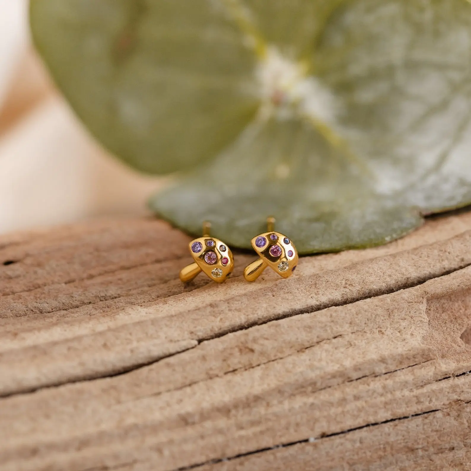 Mushroom Studs by Caitlyn Minimalist - Dainty Amethyst & Diamond Mushroom Earrings - Cottagecore Jewelry - Cute Everyday Gemstone Jewelry - Sister Gift