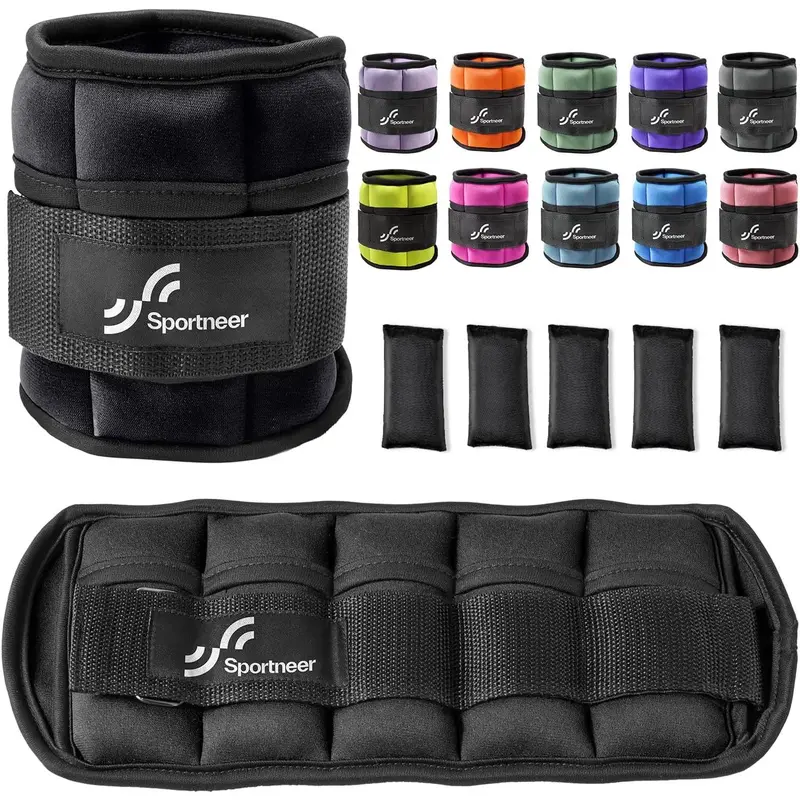 Sportneer Unisex Ankle Weights Set 1 Pair - Adjustable 12.5in Straps Hug Ankles, Velcro Closure, Removable Weight Bags, Secure Hold (1-5lbs Single, 2-10lbs Total) - Gym Strength Training Equipment
