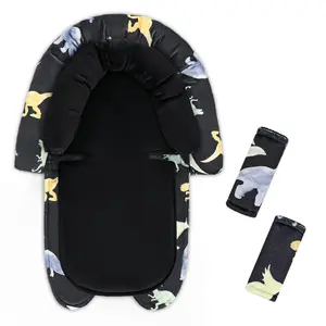 Infant Car Seat Insert & Strap Cover for Baby Boys, 2 in 1 Carseat Head Support Newborn, Ultra Soft Car Seat Cushion, Plush Fabric, Fit for Swing, Car Seat, Stroller, Bouncer, Black
