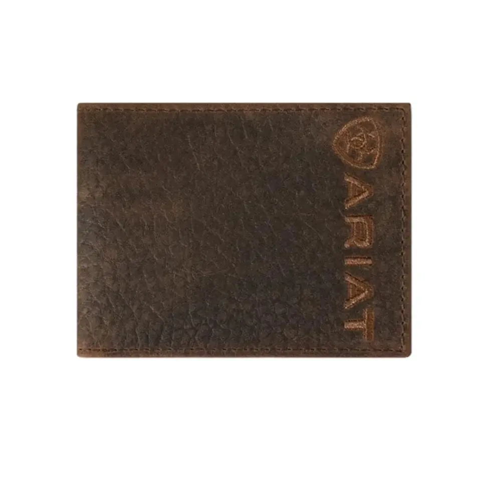 Ariat Men’s Slim Bifold Wallet - Brown Bullhide Leather, Embroidered Logo (Style A3554502) | Fashion, Masculine, Multifunctional Men's Wallets, Fashion Men's Wallets