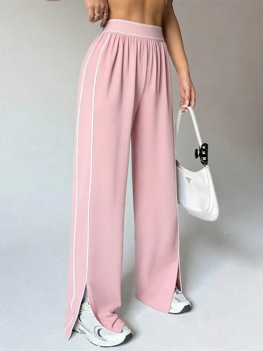 LUNA LAYER Womens Loose Fit Straight Leg Sweatpants with Pockets and Contrast Stripe