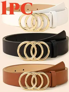 New Women's Belt Set with Three-Ring Buckle, PU Leather Belts, Fashionable Multifunctional Waistband, Perfect for Daily Wear, Office, Outdoor Sports, Trendy Belt