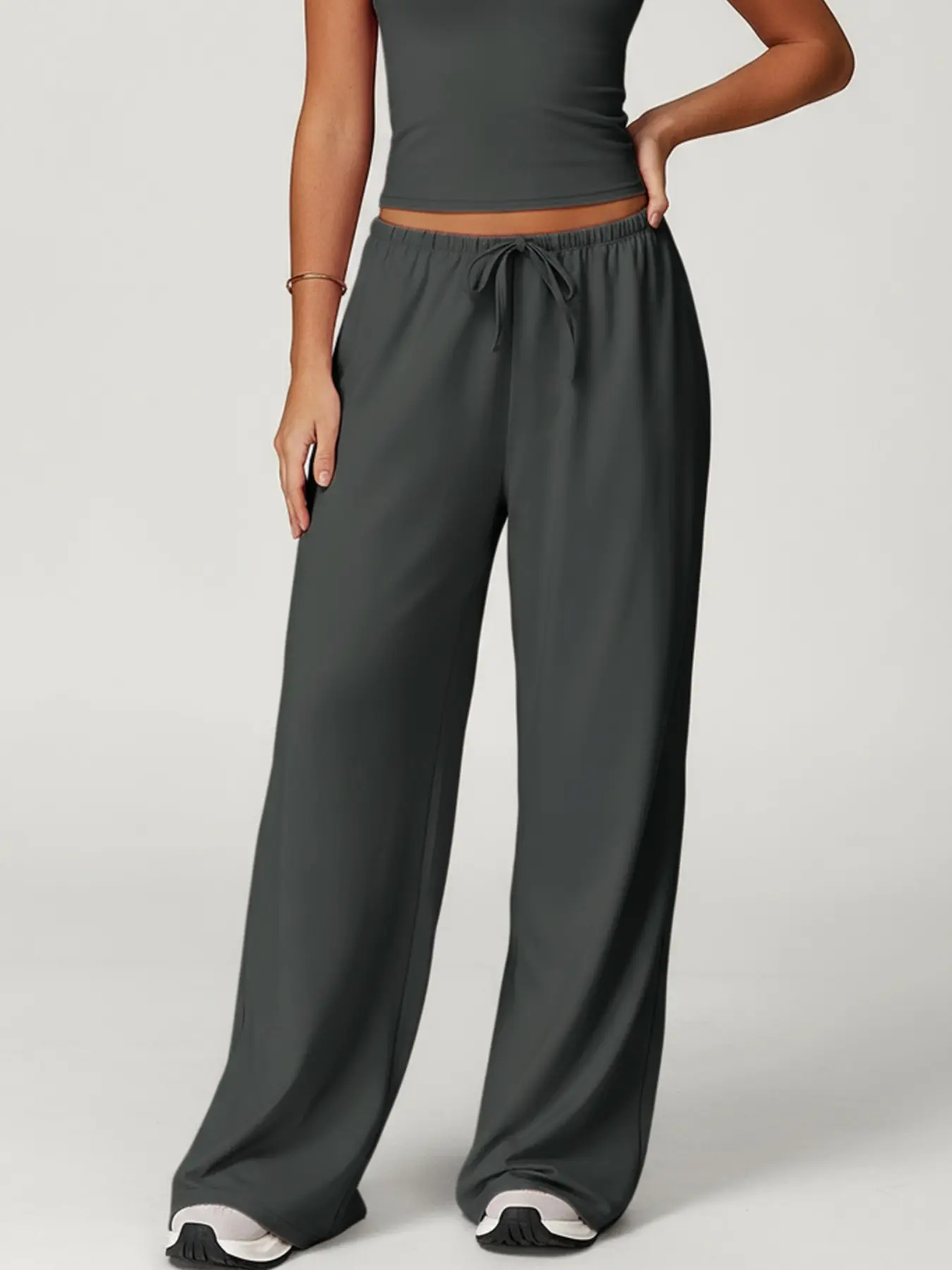 Women's High Waisted Sport Pants, Gym Style Athleisure Pants, Elastic Drawstring Design, Loose Fit Wide Leg Casual Athletic Pants, Activewear Bottoms, Suitable for Sports Fitness and Daily Wear, High Waisted Sweatpants