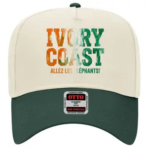 Ivory Coast Pride Two-Tone Baseball Hat | "Allez Les Éléphants" Brush Stroke Graphic Cap, Cream and Green Retro Soccer Snapback, OTTO Mid Profile Men's Hat