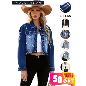High Elasticity Denim Jacket with Fitted Design, Casual Plain Ripped Style for All Seasons, Long Sleeve Women's Outerwear