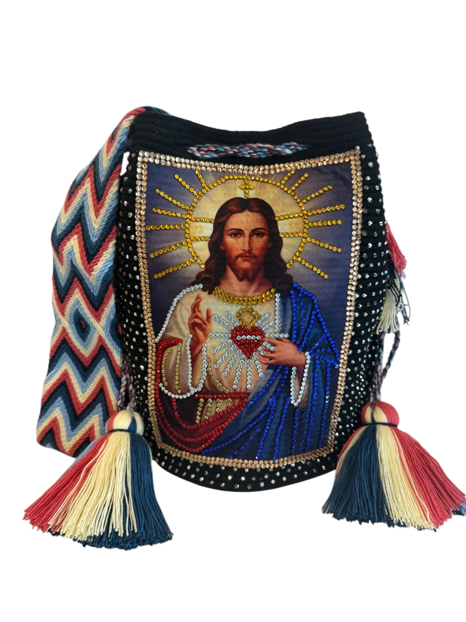 Handmade Jesus Christ Bag Decorated with Crystals Exclusive Zafira Complements Design Large