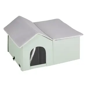 【Summervibes】VEVOR Heated Cat House Foldable Kitty Shelter with Heated Pad Green Large
