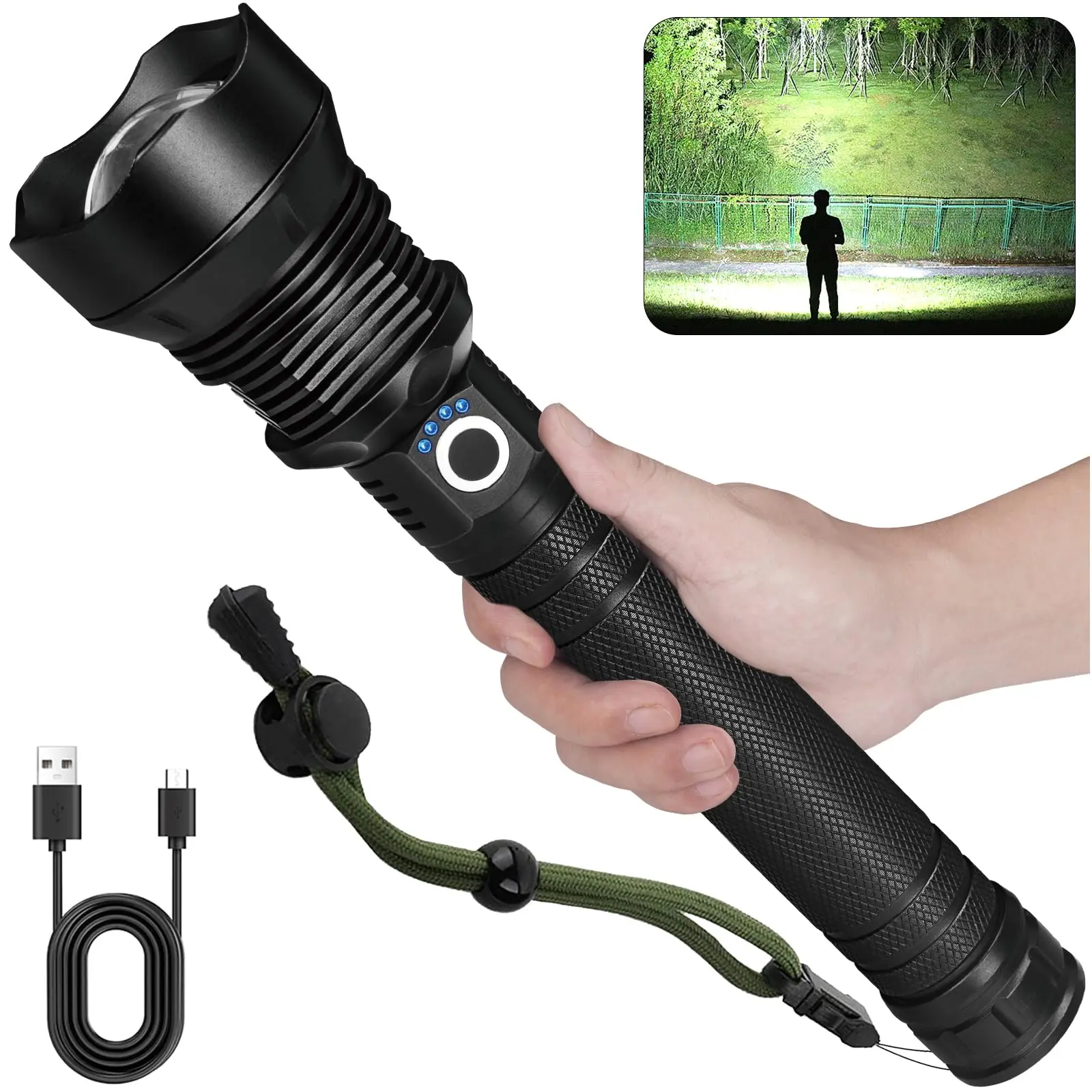Father's Day Gift TAZTIR P70 Insanely Bright Flashlight, 10000mAh Rechargeable, Ultra Long Range Spotlight, 5 Modes, IPX7 Waterproof, Emergency Power Display Torch