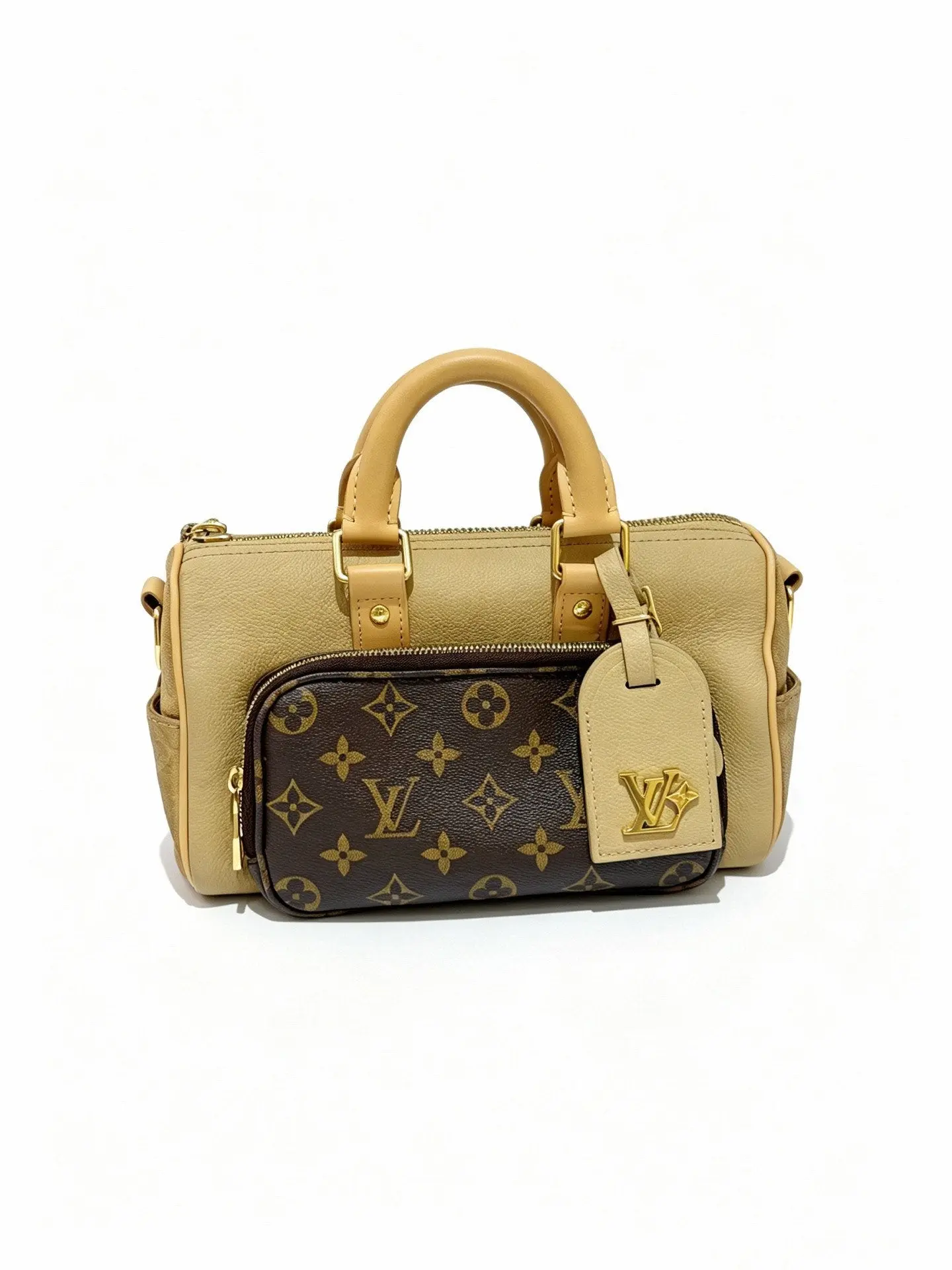 Pre-owned Leather / Monogram Coated Canvas Bag Louis Vuitton Keepall Bandoulière 25 Beige and Monogram Canvas Mini Duffle Bag