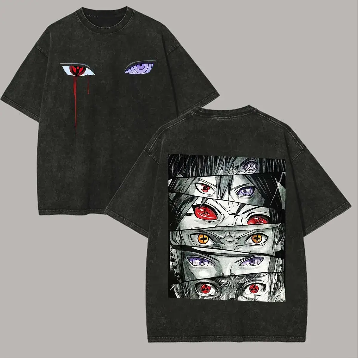Sharingan T Shirt Rinnegan Eyes Vintage Acid Wash Streetwear Oversized Retro Anime Graphic Men Tees Cotton Clothing fathersdaygift