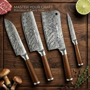 4pcs All Steel Japanese Kitchen Knives Block Set with Imitation Wooden Handle - Suitable for Chef Professional Cutting Bone, Meat and Fruit