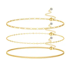 Tewiky 14K Gold-Plated Three-Layer Waist Chain Figaro Lip Chain Delicate Cuban Chain Perfect for Valentine's Day Gift