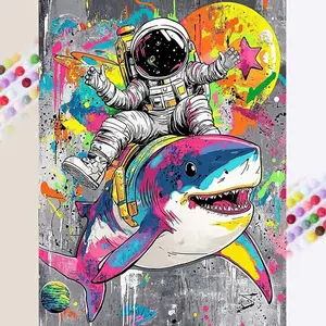 5D DIY Diamond Arts Colorful Painting Kit, Astronaut Riding Shark Pattern Diamond Arts Colorful Painting Without Frame, DIY Decorative Art Picture for Beginner, Diamond Painting Kits
