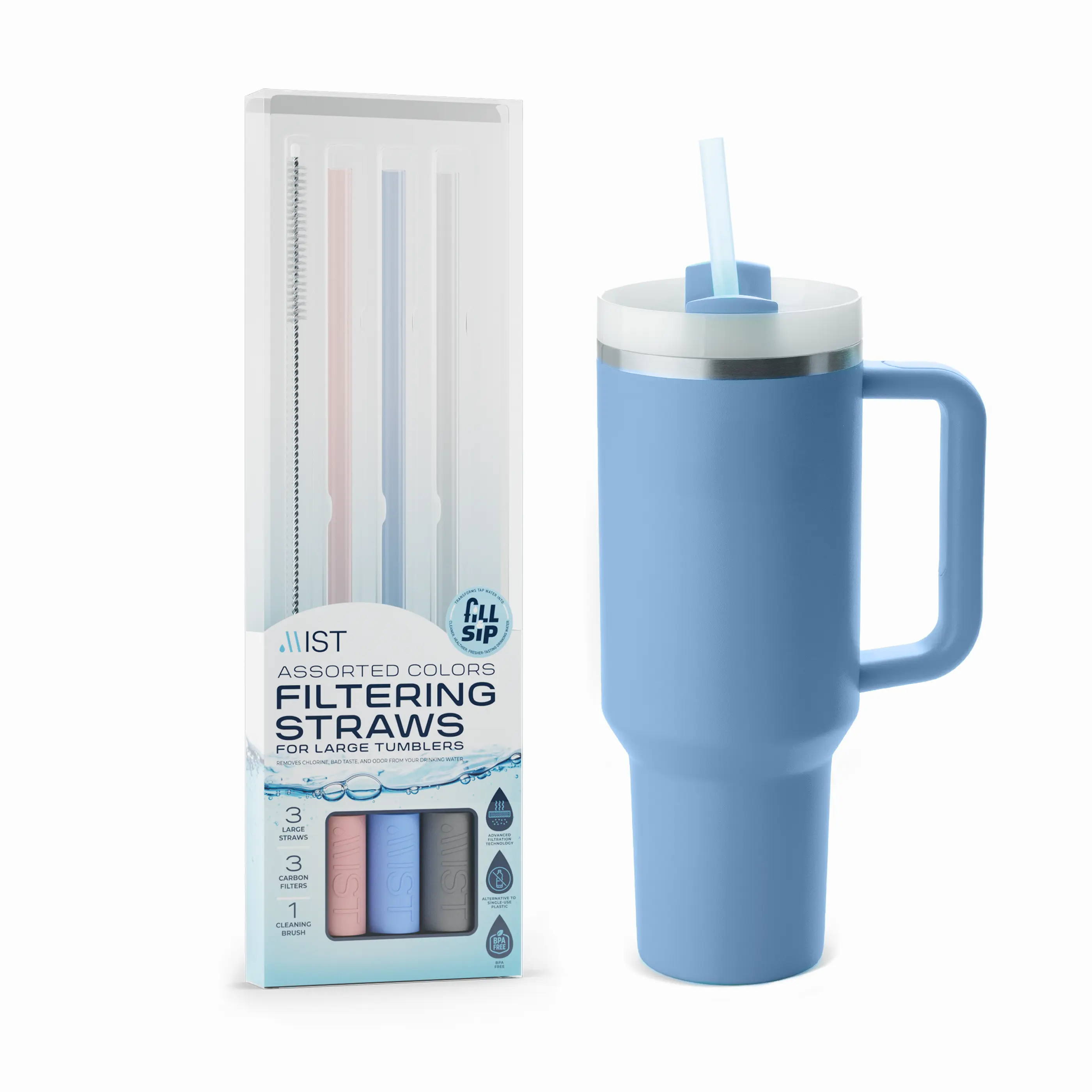 Mist Filtering Reusable Straw  for Tumbler Water Bottles with Included Cleaning Brush