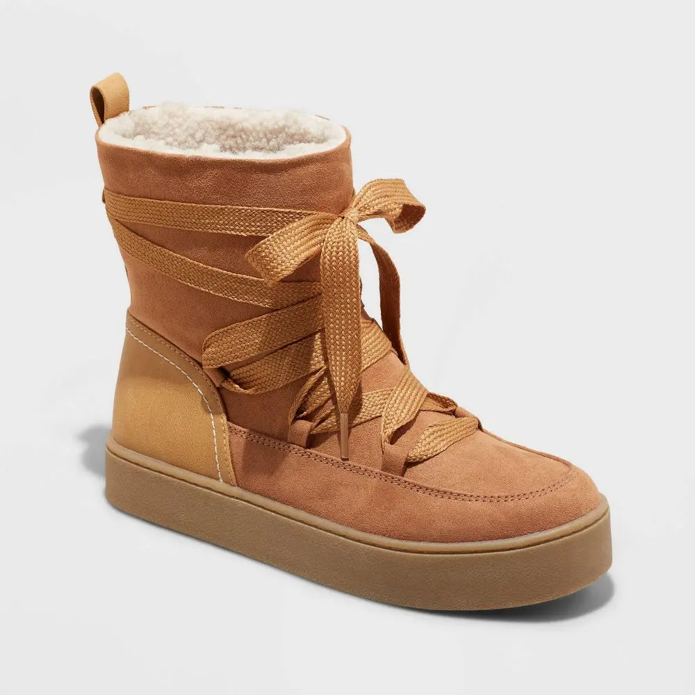 Universal Thread Women's Winter Boot Shoe - Hidden Wedge Heel, Faux Fur Lining, Memory Foam Insole, Warm Footwear