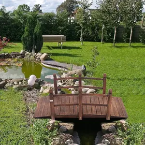 Outdoor 5-Foot Solid Fir Wood Garden Bridge in Rustic Brown Finish