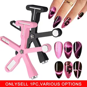 6-in-1 Multifunctional Nail Art Magnet Pen, Cylindrical Strong Magnet for Cross Pattern, Glass Bead & Multiple Cat Eye Designs, Practical Accessory for Gel Polish Salon Use