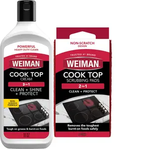 Weiman Ceramic and Glass Cooktop Cleaner - Heavy Duty Cleaner and Polish (10 Ounce Bottle and 3 Scrubbing Pads)