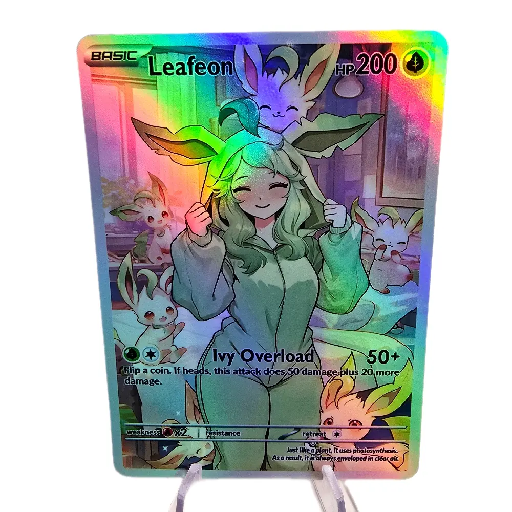 Leafeon Cozy Slumber Series Custom Card - Bubble OR Rainbow OR Hypno Swirl Holographic