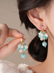 Bohemian Colorful Stone Pearl Butterfly Earrings, Sweet Design, Elegant Fashion Jewelry, Perfect for Women, Parties, Daily Wear, Valentine's Day Gift