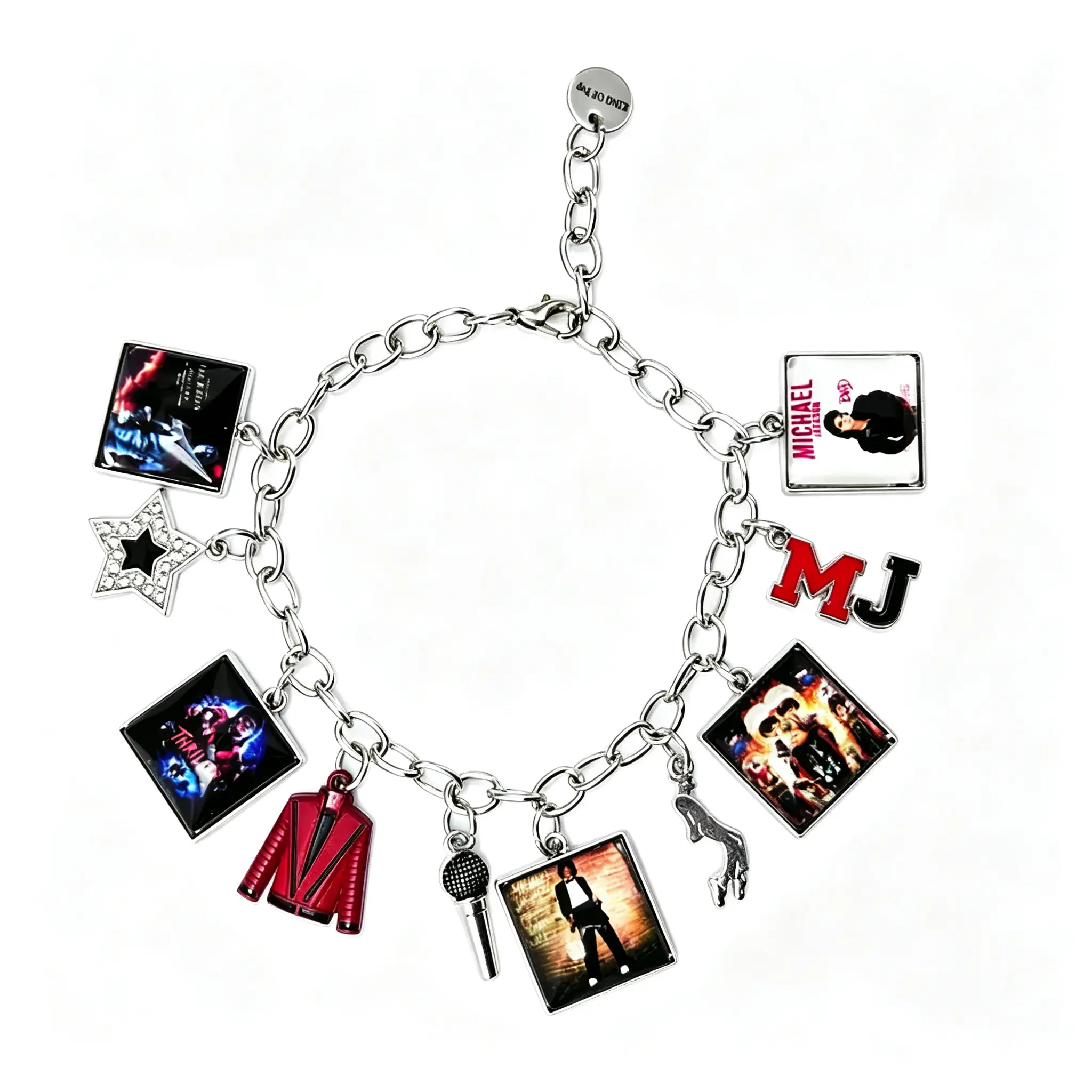 Music Inspired Michael Jackson Charm Bracelet, Vintage Link Chain Bracelet with Microphone, Jacket & Album Charms, Unisex Fan Gift, Back to School