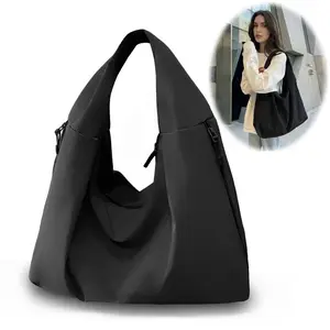 Women's Solid Color Textured Draped Tote Bag, Back To School, Large Capacity Beige Shoulder Bag, Casual Trendy Versatile High-quality Textured Commuter Boho Work Bags, Ladies Purse, Unique Lightweight Stylish Tote Bag