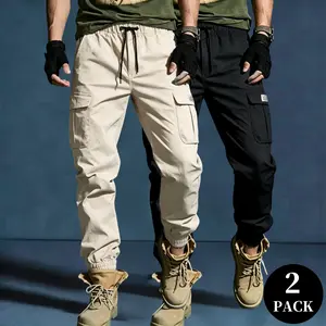 2-Pack Men’s Casual Cargo Joggers, Elastic Waist Drawstring, Slim Fit, tapered leg, multiple pockets