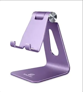 Phone Stand for Desk, Single Adjustable Cell Phone Holder, Portable Mobile Phone Cradle Dock for iPhone 15, 14, 13, 12 Pro Max, Samsung, Huawei, and All Smartphones. (Purple)