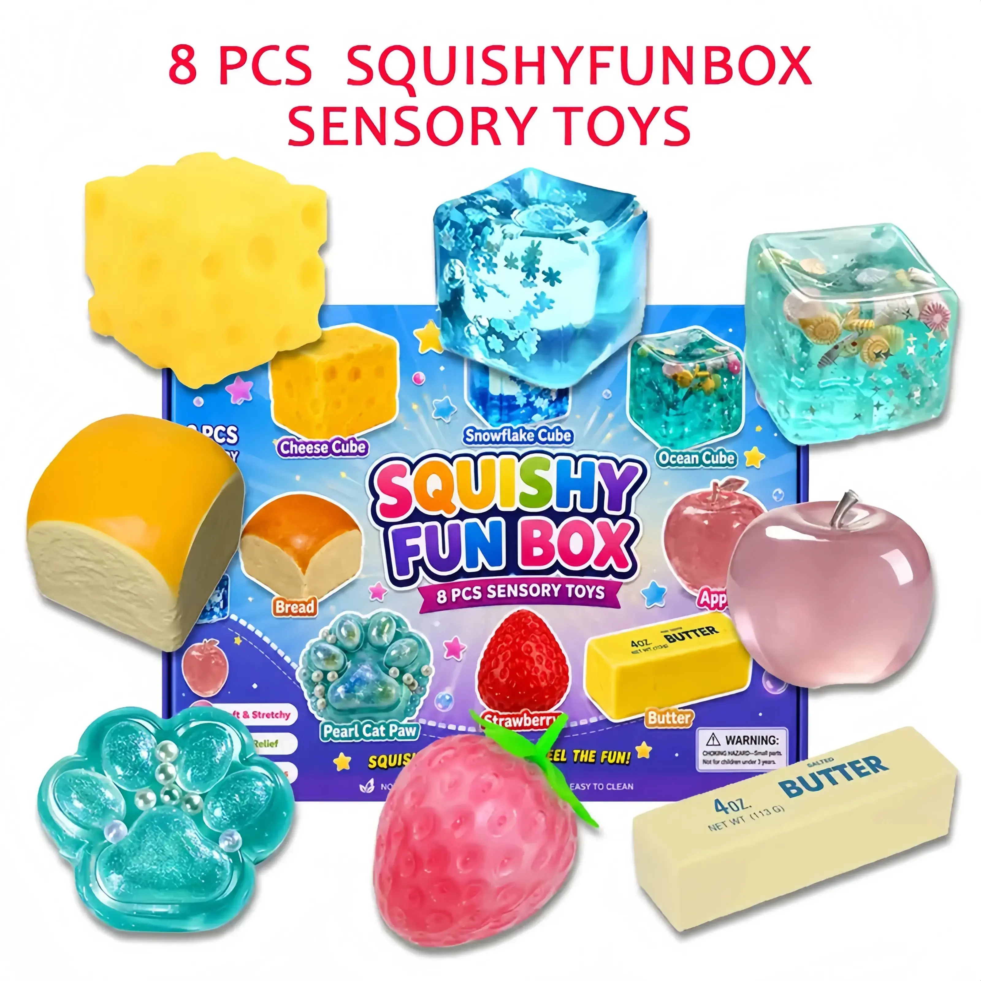 8-Piece Set Box Malt Sugar Stress Relief Fidget Toys, Sensory Bundle, Creative Slow-Return Squishy, Party Gift, 8 Different Styles