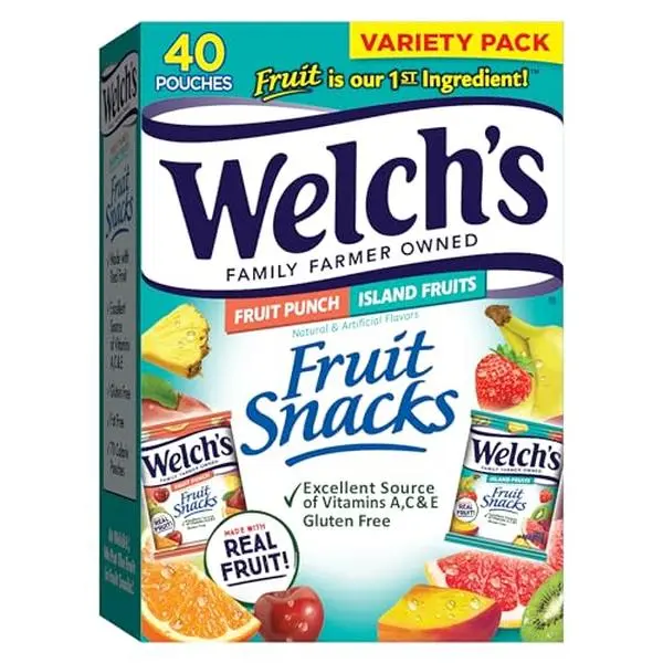 Welch's Fruit Snacks, Fruit Punch & Island Fruits, Individual Single Serve 0.8 oz bags (Pack of 40)