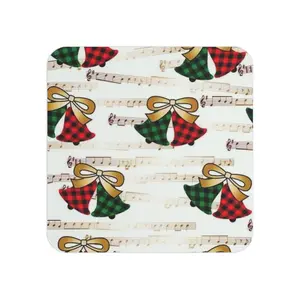 Plaid Bell Pattern Coasters | Christmas Holiday Music Sheet Coasters