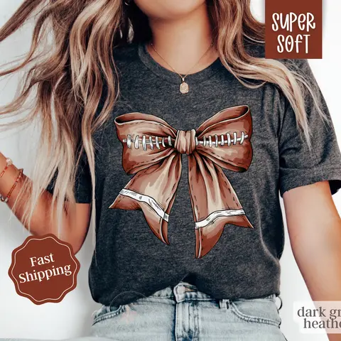 Football Bow Shirt, Womens Football Tee, Game Day Shirt, Womenswear Oversized Crewneck