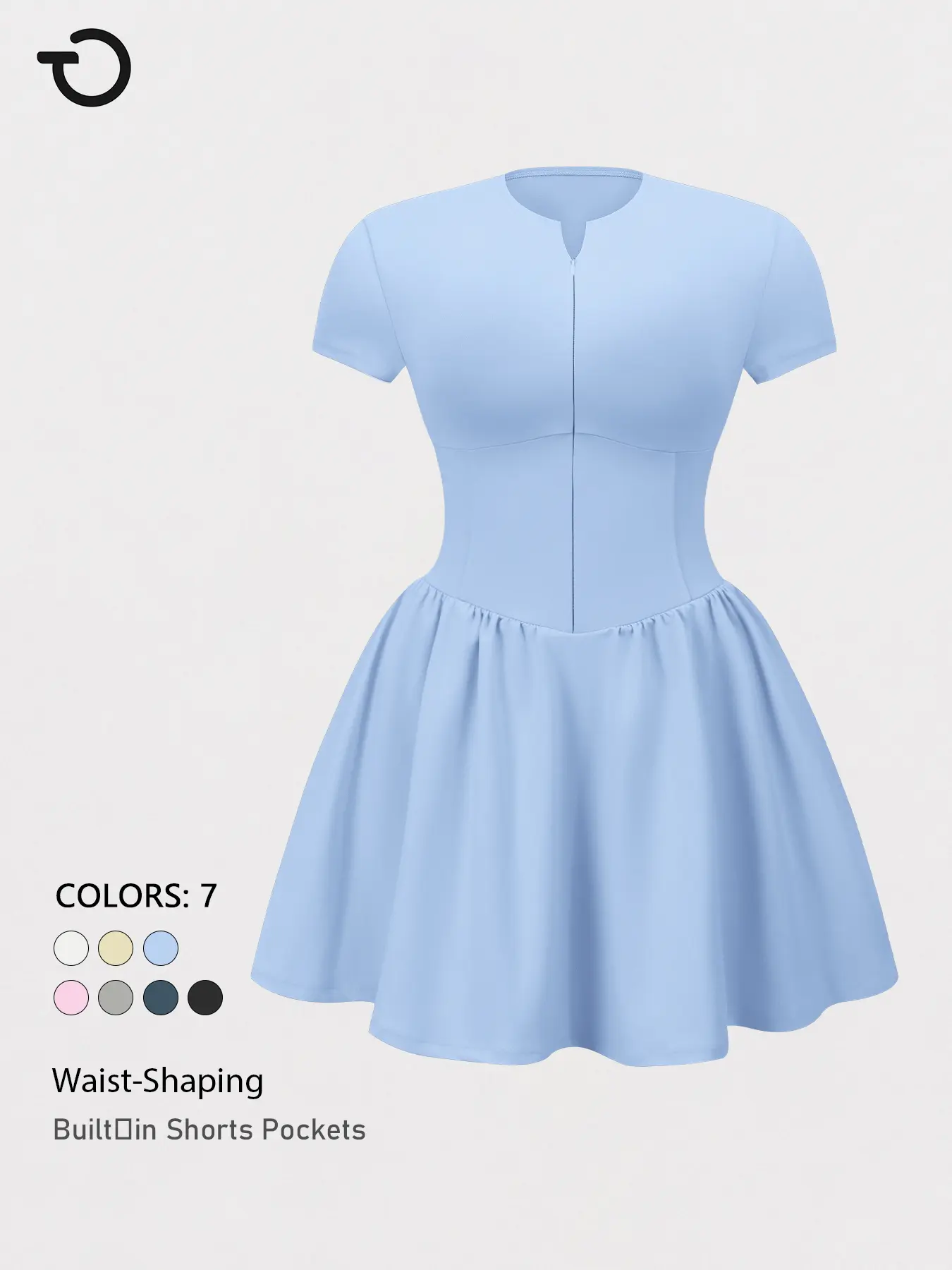 TIMEOFF Women's Tennis Dress Half Zip Short Sleeve Flared Skirt, Waist Shaping Built-in Shorts Pockets for Tummy Control, Golf Workout Wear