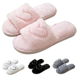 JointlyCreating Women's Heart Embroidered Fuzzy Flat Slipper Soft Plush Lining Wide Band Cute Warm Khaki Footwear for Fall Winter Trending Shoes - Flipflop, Girl