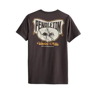 Pendleton Men's Heritage Rodeo Rider T-Shirt - Brown/Cream, Fitted Short-Sleeve Crew Neck, Soft 100% Cotton Menswear Top, Vintage Casual Summer Medium Length, RG814-74547