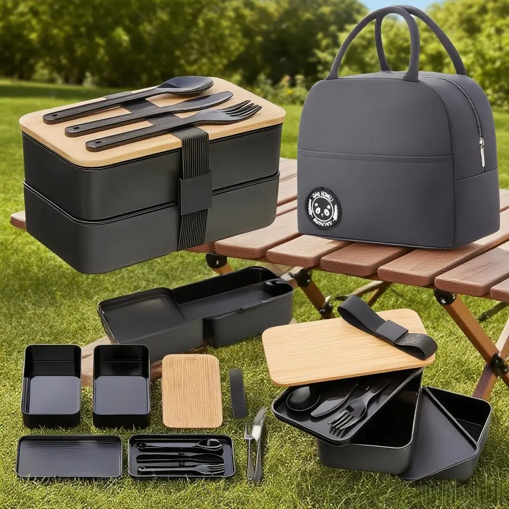 Portable Bento Box Set, Dual-Layer Leak-Proof Thermal Lunch Boxes with Utensils, Insulated Bag, Japanese Style, Ideal for School, Office, Camping, Birthday Gift, Leakproof Lunch Box, Leakproof Lunchbox