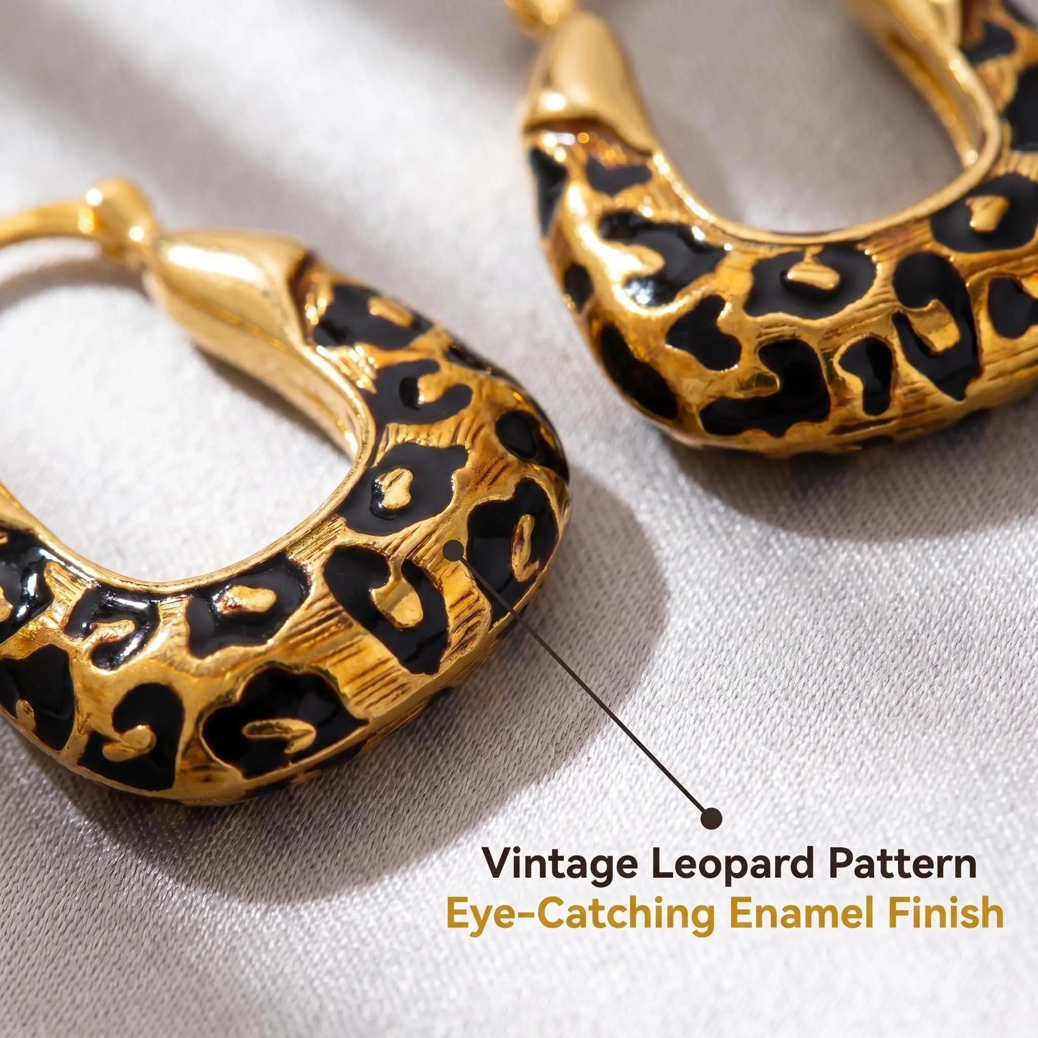Retro Leopard Print Hoops | Minimal & Luxe accessories women，earrings,color:Gold,Europen-American Fashion Gold Shaped Leopard Print Earrings