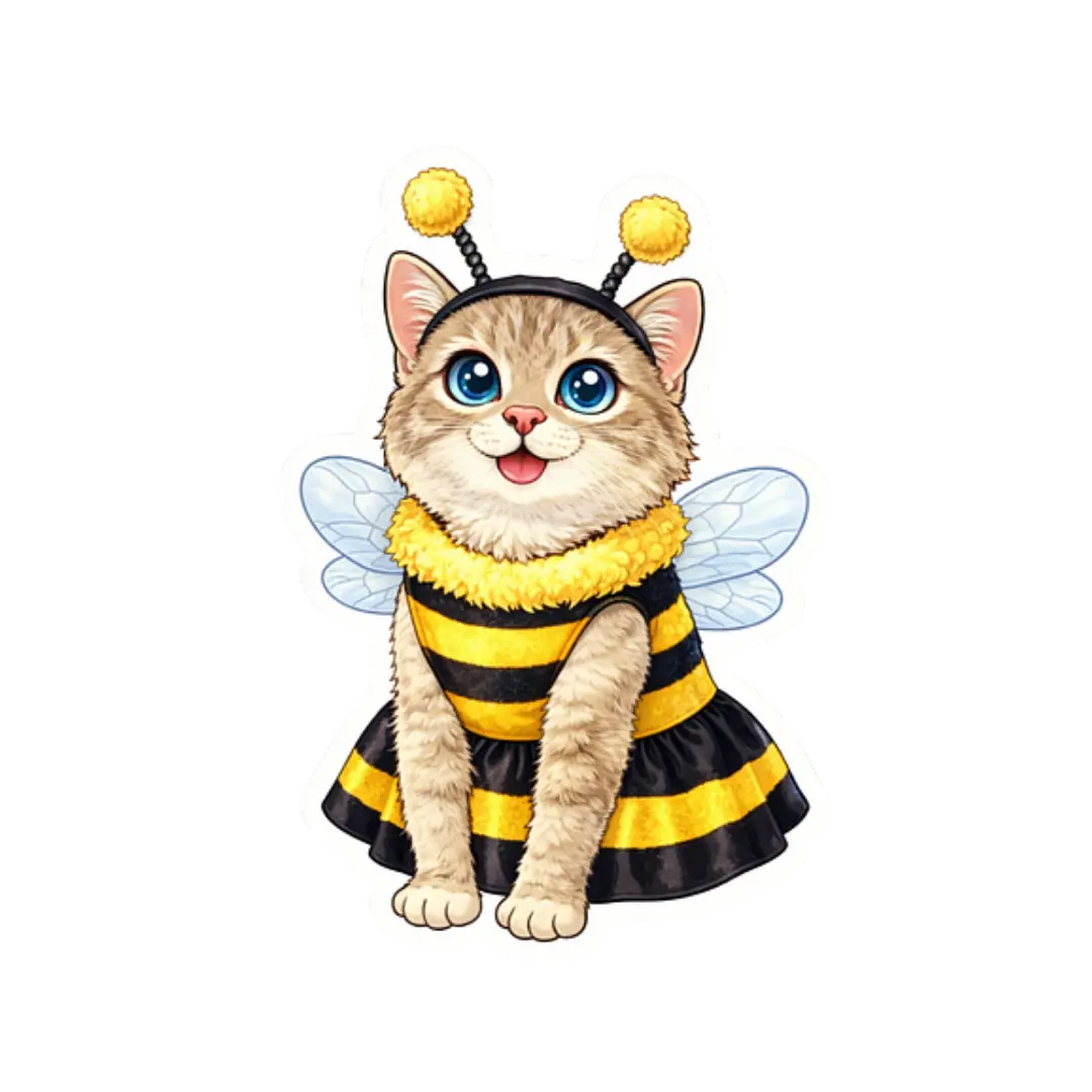 Cute Bumblebee Kitten Vinyl Sticker 2.02" x 3"