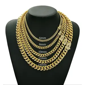 Miami Cuban Link Chain Necklace  Stainless Steel Iced Out Clasp Hip Hop Jewelry for Men/ Women 6/8/10/12/14mm Thickened