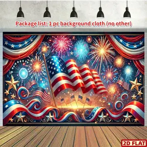2D Flat Banner, 1pc 4th of July Fireworks American Flag Polyester Backdrop, Photo Backdrops, Versatile Party Banner, Photo Booth Prop, Wall Hanging Sign, with Multipurpose Decor for Celebrations, Birthdays, Weddings, Graduations, Grad Party Decorations