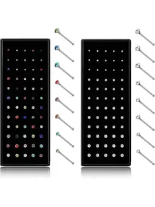 120 Pieces Hypoallergenic Nose Studs for Women Men, 316L Stainless Steel Cz Cubic Zirconia Nose Piercing Jewelry Set, L Shaped Nose Rings, Screw Piercing