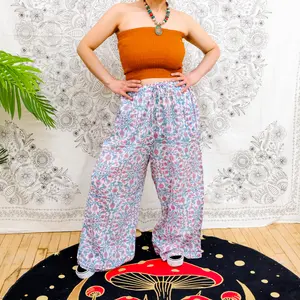 Flowy Cotton Wide Leg Pants, Block Print Flare Pant with Pockets, Summer Trousers, Boho Palazzo Pants, Hippie Flare Pants, Yoga Petite Pants