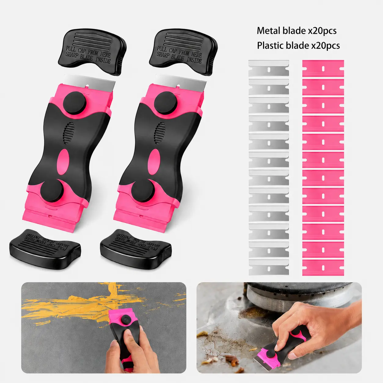 2 Double‑Edged Multipurpose Scraper Tool with 40 Spare Blades, for Household Daily Cleaning Work, Universal Surface Removal Squeegee, Durable Labor‑Saving Paint Sticker Residue Cleaner