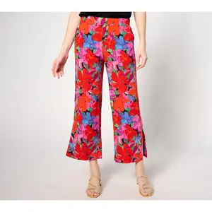 Isaac Mizrahi Live! Regular Printed Stretch Crepe Wide Leg Crop Pants