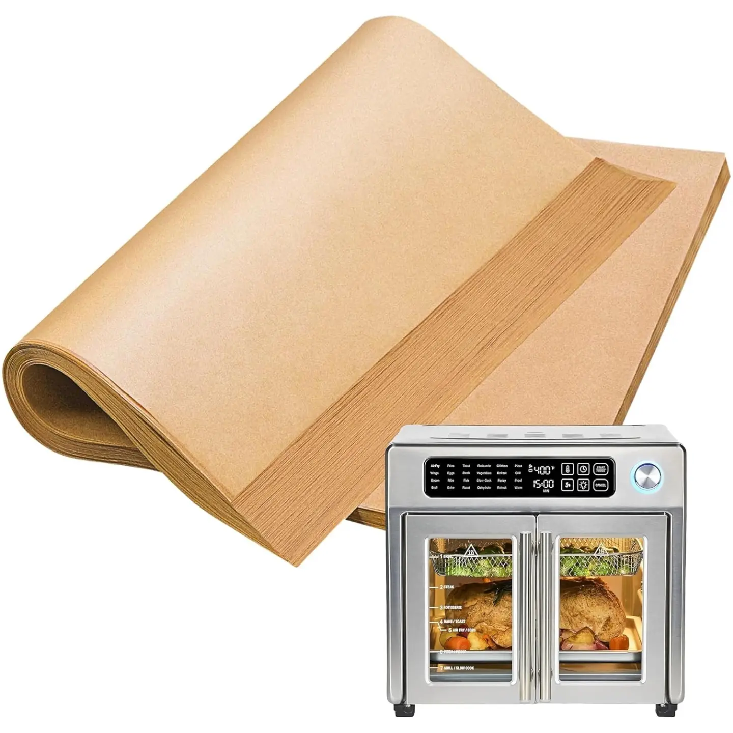 100PCS Extra Large Air Fryer Parchment Paper Liners - Disposable 26 QT Compatible with Emeril Lagasse French Door 360 & Big Basket Air Fryers, Non-Stick Baking Sheets Accessories