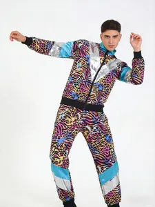 80s Disco Party Wear Color Block Jacket Jogger Pants Vintage Tracksuit Set