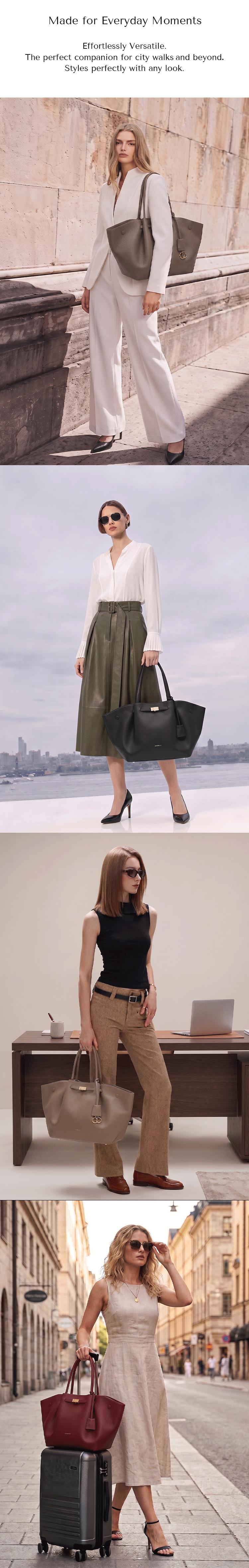 NEWBELLA Marella Top Handle Tote Bags - Elegant PU Leather Tote with Detachable Charm & Magnetic Closure System for Everyday Use 23.6" x 12.6" x 5.5" x 11"