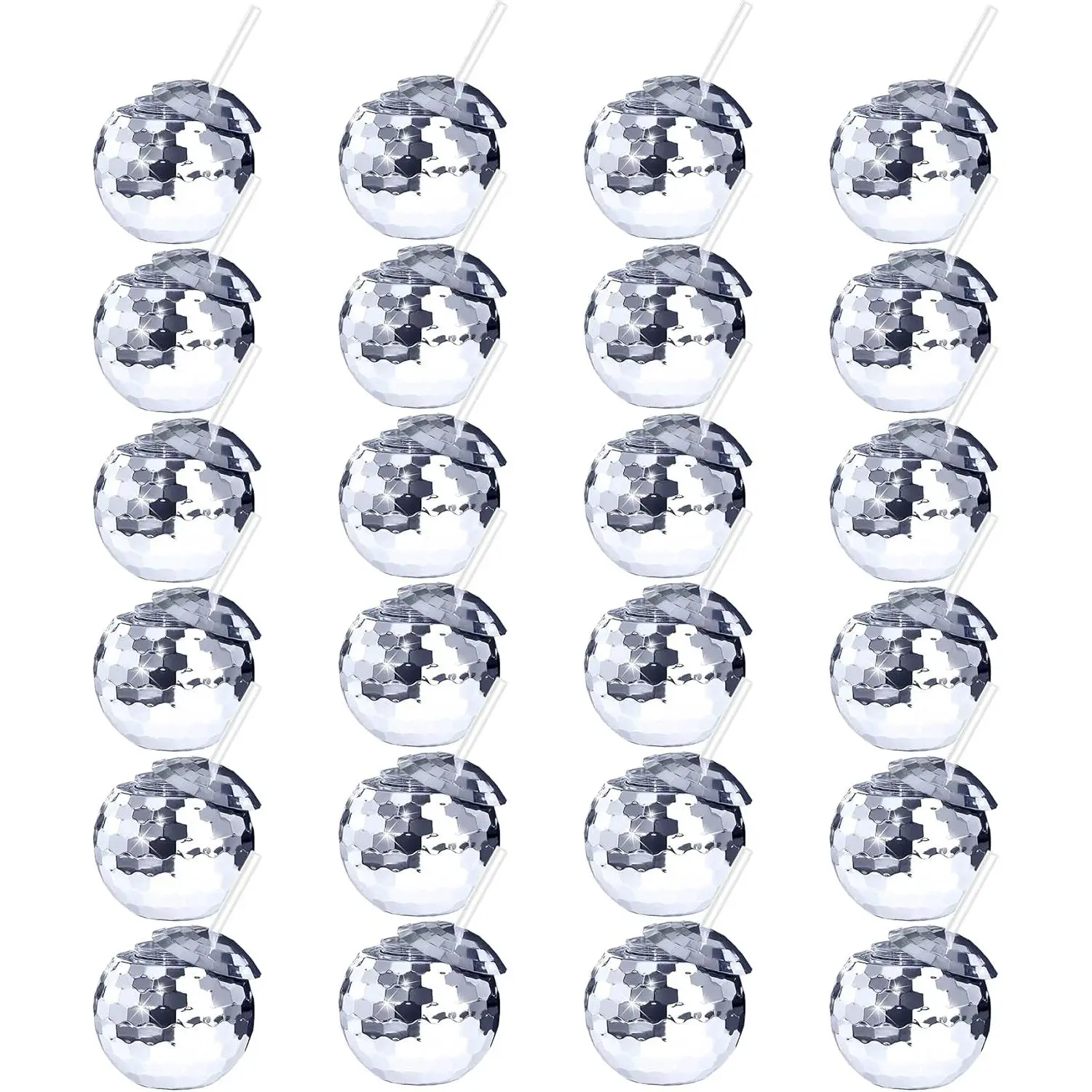 25 count Disco Ball Cups, 20Oz Disco Party Cups with Lid and  Straw Flash Ball  Cup for Party Nightclub Bar Supplies  Drinking Syrup  Bottle ()